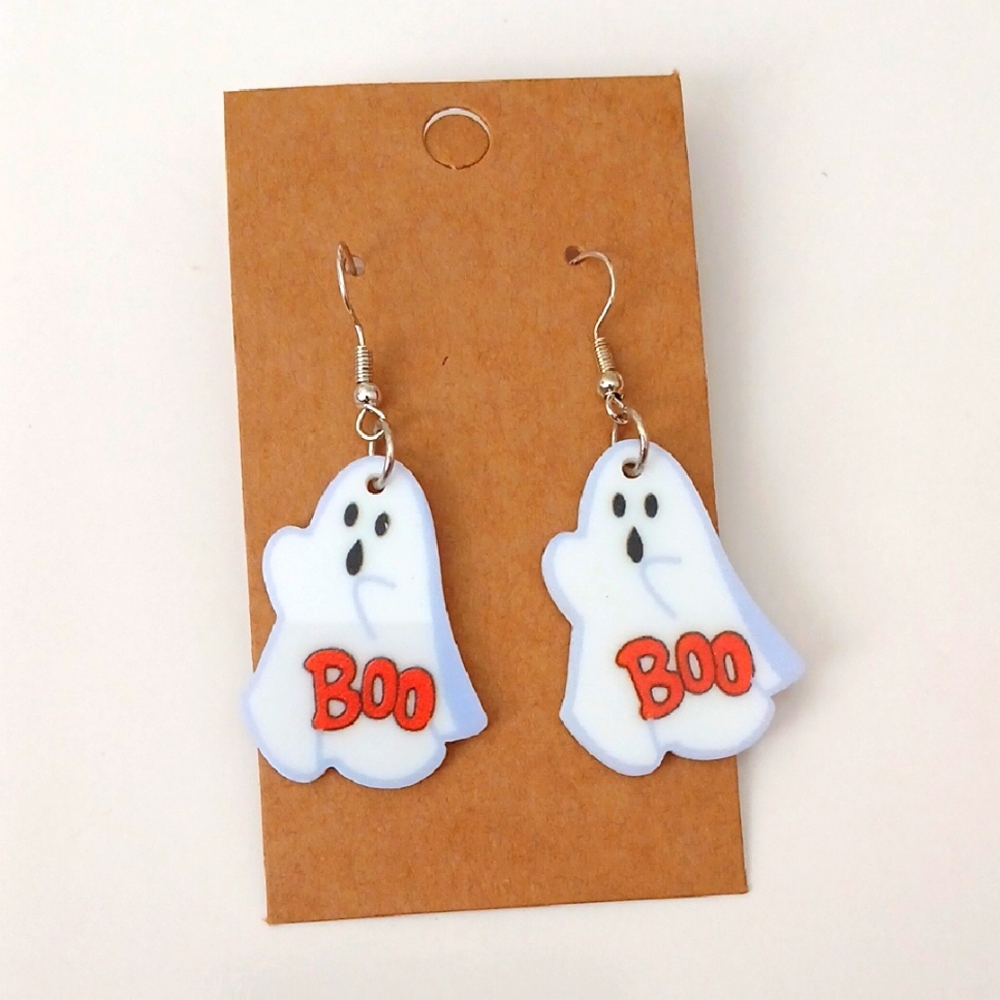 Fashion Jewelry Ghost Earrings - White and Orange